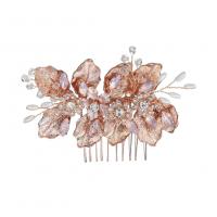 Bridal Decorative Hair Comb, Zinc Alloy, Flower, gold color plated, for bridal & with rhinestone, 60*90mm 