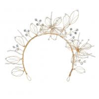 Bridal Hair Band, Zinc Alloy, Flower, gold color plated, for bridal & with rhinestone, 60*90mm 