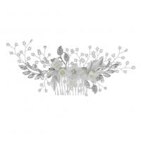Bridal Decorative Hair Comb, Zinc Alloy, Flower, platinum color plated, for woman & with rhinestone, 180*70mm 