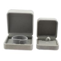 Multifunctional Jewelry Box, Velveteen, with Cardboard, Square, plated, 2 pieces, grey, 90*40mm,70*40mm 