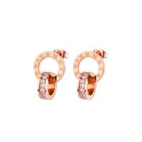 Titanium Steel Earrings, with Cubic Zirconia, plated, with letter pattern & for woman & hollow 
