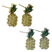 Brass Stud Earring, Pineapple, plated, micro pave cubic zirconia & for woman 