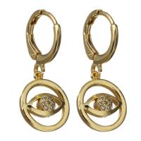 Brass Huggie Hoop Drop Earring, micro pave cubic zirconia & for woman, gold, 27mm 