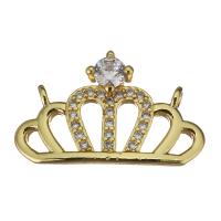 Colgante de Micro Pavé de Zirconía Cúbica, metal, Corona, micro arcilla de zirconia cúbica & perforado doble, dorado, 21.5x13x3mm, agujero:aproximado 1.5mm, Vendido por UD