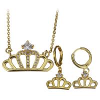 Cubic Zirconia Micro Pave Brass Jewelry Sets, earring & necklace, with 2Inch extender chain, Crown, micro pave cubic zirconia & for woman, gold 1.2mm,24mm Approx 17 Inch 