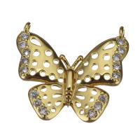 Animal Brass Pendants, Butterfly, micro pave cubic zirconia & double-hole, gold Approx 1.5mm 
