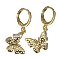 Brass Huggie Hoop Drop Earring, Butterfly, micro pave cubic zirconia & for woman, gold, 30mmuff0c 