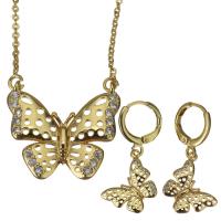 Cubic Zirconia Micro Pave Brass Jewelry Sets, earring & necklace, with 2Inch extender chain, Butterfly, micro pave cubic zirconia & for woman 1.2mm,30mm Approx 17 Inch 