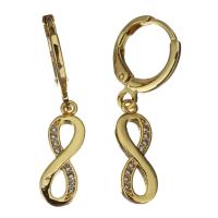 Brass Huggie Hoop Drop Earring, Infinity, micro pave cubic zirconia & for woman, gold, 30mm 