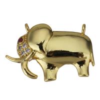 Латунные Подвески в форме животного, Латунь, Слон, инкрустированное микро кубического циркония & двойное отверстие, золотой отверстие:Приблизительно 1.5mm, продается PC
