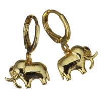 Brass Huggie Hoop Drop Earring, Elephant, micro pave cubic zirconia & for woman, gold, 23mm 