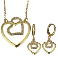 Cubic Zirconia Micro Pave Brass Jewelry Sets, earring & necklace, with 2Inch extender chain, Heart, micro pave cubic zirconia & for woman, gold 1.2mm,.28mm Approx 17 Inch 