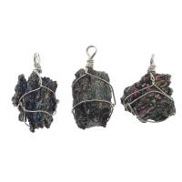 Coal Quartz Stone Pendant, with Brass, Nuggets, platinum color plated, black, 20-60mm Approx 3mm 