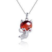 Sterling Silver Animal Pendants, 925 Sterling Silver, with Crystal, Fox, platinum plated, faceted Approx 2-3mm 