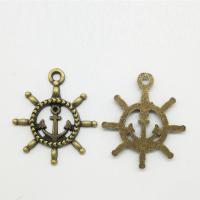 Zinc Alloy Ship Wheel & Anchor Pendant, antique bronze color plated Approx 2mm 