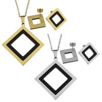 Fashion Stainless Steel Jewelry Sets, Stud Earring & necklace, with 2inch extender chain,  Square, for woman 1.5mm Approx 17 Inch 
