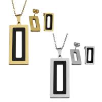 Fashion Stainless Steel Jewelry Sets, Stud Earring & necklace, with 2inch extender chain, Rectangle, for woman 1.5mm Approx 17 Inch 