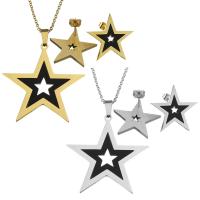 Fashion Stainless Steel Jewelry Sets, Stud Earring & necklace, with 2inch extender chain, Star, oval chain & for woman 1.5mm Approx 17 Inch 