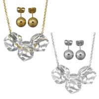 Fashion Stainless Steel Jewelry Sets, Stud Earring & necklace, with Glass Beads, with 2inch extender chain, oval chain & for woman 1.5mm,8mm Approx 17 Inch 