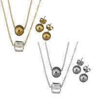Fashion Stainless Steel Jewelry Sets, Stud Earring & necklace, with Glass Beads, with 2inch extender chain, oval chain & for woman 1.5mm,8mm Approx 15 Inch 