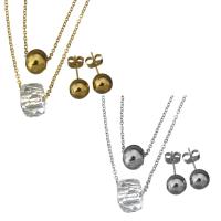 Fashion Stainless Steel Jewelry Sets, Stud Earring & necklace, with Crystal, oval chain & for woman 1.5mm,8mm 