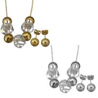 Fashion Stainless Steel Jewelry Sets, Stud Earring & necklace, with Crystal, with 2inch extender chain, oval chain & for woman 1.5mm,8mm Approx 17 Inch 