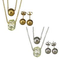 Fashion Stainless Steel Jewelry Sets, Stud Earring & necklace, with Crystal, with 2inch extender chain, oval chain & for woman 1.5mm,8mm Approx 15 Inch 