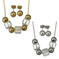 Fashion Stainless Steel Jewelry Sets, Stud Earring & necklace, with Crystal, with 2inch extender chain, oval chain & for woman 1.5mm,8mm Approx 17 Inch 
