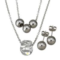 Fashion Stainless Steel Jewelry Sets, Stud Earring & necklace, with Crystal, with 2inch extender chain, oval chain & for woman, original color 1.5mm,,8mm Approx 15 Inch 