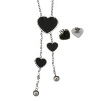 Fashion Stainless Steel Jewelry Sets, Stud Earring & necklace, Heart, oval chain & for woman, original color 3mm Approx 20 Inch 