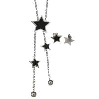 Fashion Stainless Steel Jewelry Sets, Stud Earring & necklace, Star, oval chain & for woman, original color 3mm Approx 20 Inch 