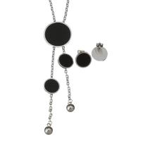 Fashion Stainless Steel Jewelry Sets, Stud Earring & necklace, with Resin, oval chain & for woman, original color, 27.5mm,3mm,16mm 