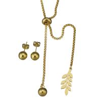 Fashion Stainless Steel Jewelry Sets, Stud Earring & necklace, box chain & for woman, gold 2mm,8mm Approx 19 Inch 