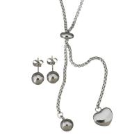 Fashion Stainless Steel Jewelry Sets, Stud Earring & necklace, box chain & for woman, original color 2mm,8mm Approx 19 Inch 