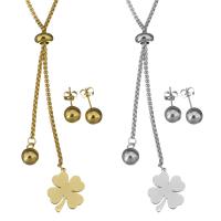 Fashion Stainless Steel Jewelry Sets, Stud Earring & necklace, Four Leaf Clover, box chain & for woman 2mm,8mm Approx 19 Inch 