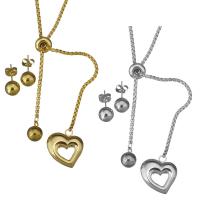 Fashion Stainless Steel Jewelry Sets, Stud Earring & necklace, Heart, box chain & for woman 2mm,8mm Approx 19 Inch 