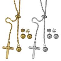 Fashion Stainless Steel Jewelry Sets, Stud Earring & necklace, Crucifix Cross, box chain & for woman 2mm,8mm Approx 19 
