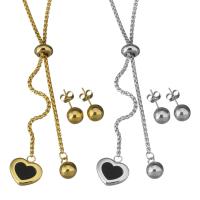 Fashion Stainless Steel Jewelry Sets, Stud Earring & necklace, Heart, box chain & for woman 2mm,8mm Approx 19 Inch 