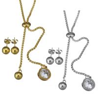 Cubic Zirconia Stainless Steel Jewelry Sets, Stud Earring & necklace, box chain & for woman & with cubic zirconia 2mm,8mm Approx 19 Inch 