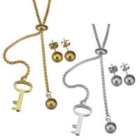 Parures de bijoux en acier inoxydable, Boucle d’oreille stud & collier, clé, chaîne de boîte & pour femme, plus de couleurs à choisir 2mm,8mm Environ 19 pouce, Vendu par fixé
