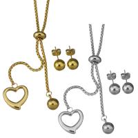 Parures de bijoux en acier inoxydable, Boucle d’oreille stud & collier, coeur, chaîne de boîte & pour femme, plus de couleurs à choisir 2mm,8mm Environ 19 pouce, Vendu par fixé