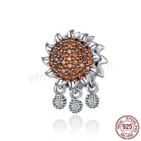 Cubic Zirconia Sterling Silver Beads, 925 Sterling Silver, Sunflower, real silver plated Approx 4.5mm 