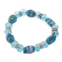 Millefiori Lampwork Bracelet, with Iron, platinum color plated, for woman & with rhinestone, blue  Approx 7.5 Inch 