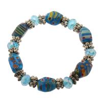 Millefiori Lampwork Bracelet, antique silver color plated, for woman, blue  Approx 7.5 Inch 