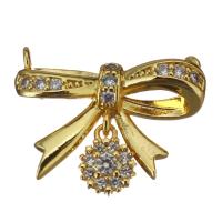 Cubic Zirconia Micro Pave Brass Pendant, Bowknot, micro pave cubic zirconia & double-hole, gold Approx 1.5mm 