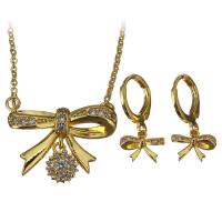 Cubic Zirconia Micro Pave Brass Jewelry Sets, earring & necklace, with 2Inch extender chain, Bowknot, micro pave cubic zirconia & for woman, gold 1.2mm,21mm Approx 17 Inch 