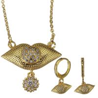 Cubic Zirconia Micro Pave Brass Jewelry Sets, earring & necklace, with 2Inch extender chain, micro pave cubic zirconia & for woman 1.2mm,20mm Approx 17 Inch 