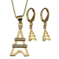 Cubic Zirconia Micro Pave Brass Jewelry Sets, earring & necklace, with 2Inch extender chain, Letter A, micro pave cubic zirconia & for woman, gold 1.2mm,27mm Approx 17 Inch 