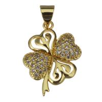 Brass Clover Pendant, Four Leaf Clover, micro pave cubic zirconia, gold Approx 4mm 