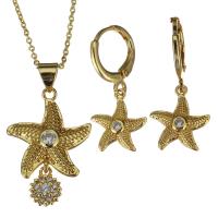 Cubic Zirconia Micro Pave Brass Jewelry Sets, earring & necklace, with 2Inch extender chain, Star, micro pave cubic zirconia & for woman, gold 1.2mm,27mm Approx 17 Inch 